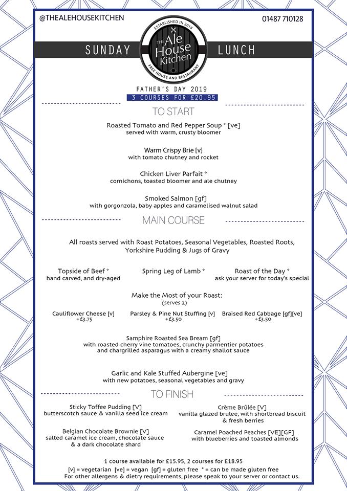 Carta del pub y bar The Ale House Kitchen, Ramsey