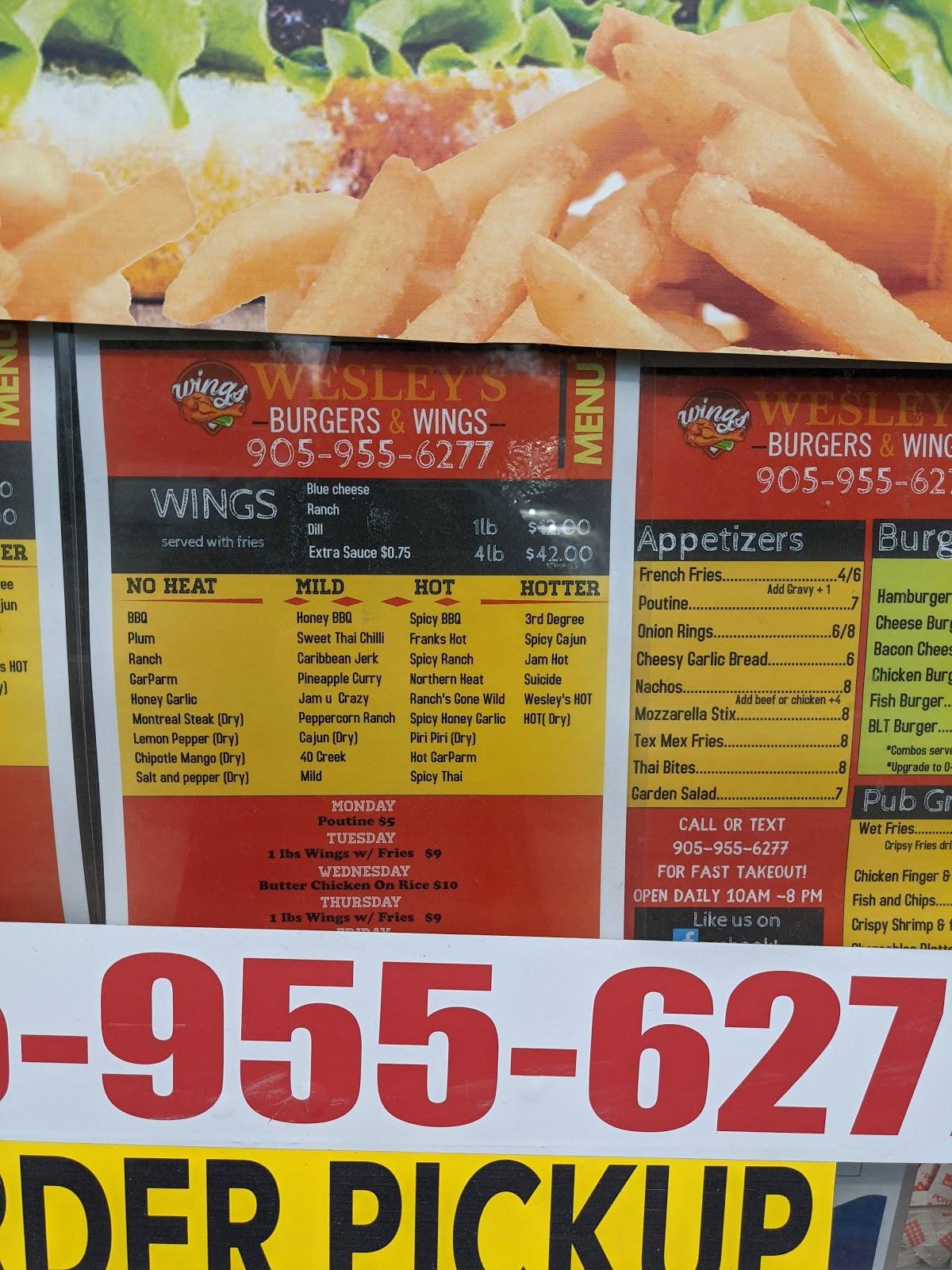 Menu at Wesley's Burgers and Wings restaurant, WhitchurchStouffville