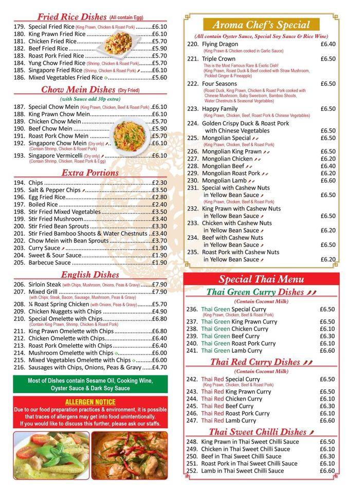 Menu At Aroma Chinese Takeaway Fast Food Castleford 177 Glebe St