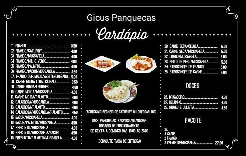 Gicus Panquecas Avaré SP cardápio