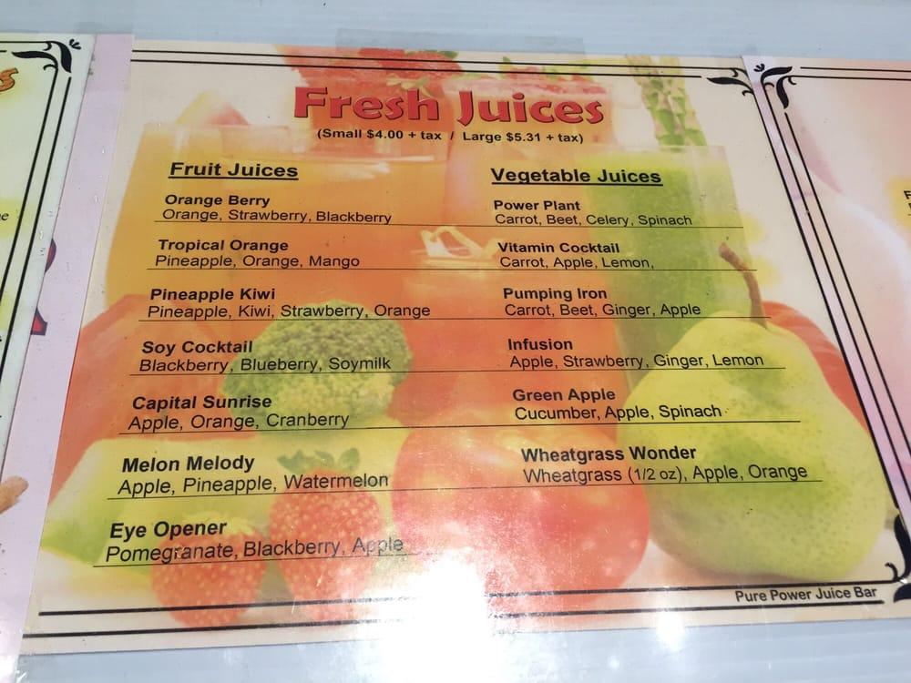 Menu at Pure Power Juice Bar, Ottawa