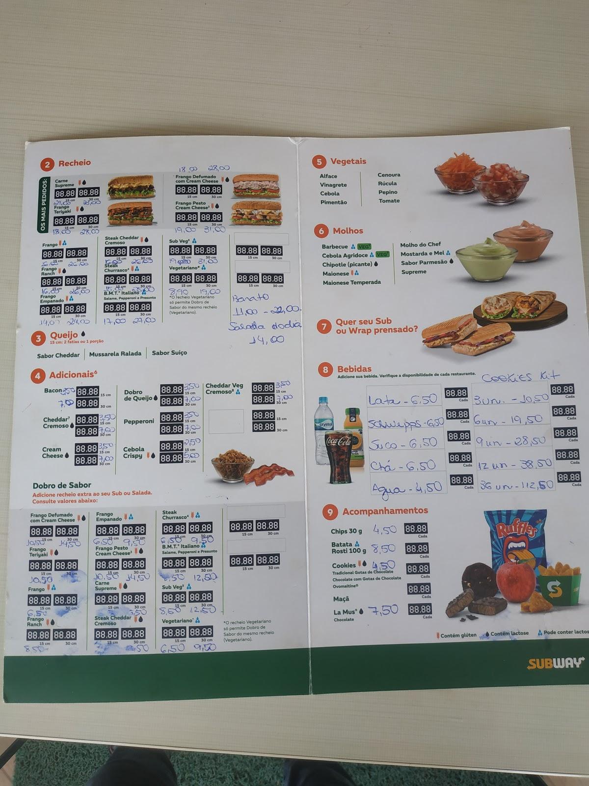 Subway cardápio