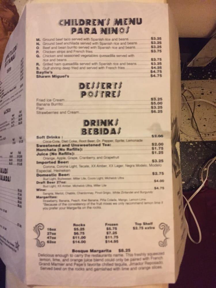 Menu at Pepe’s Bosque Mexican Grill restaurant, D'Iberville