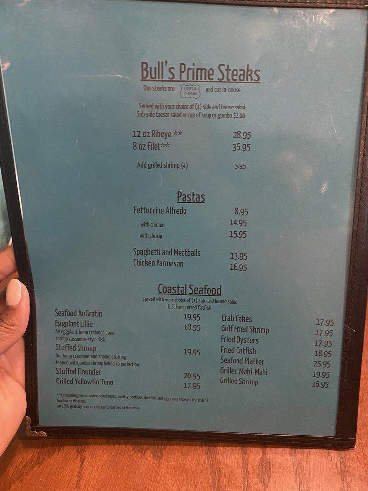 Menu at Bull's Restaurant, Long Beach