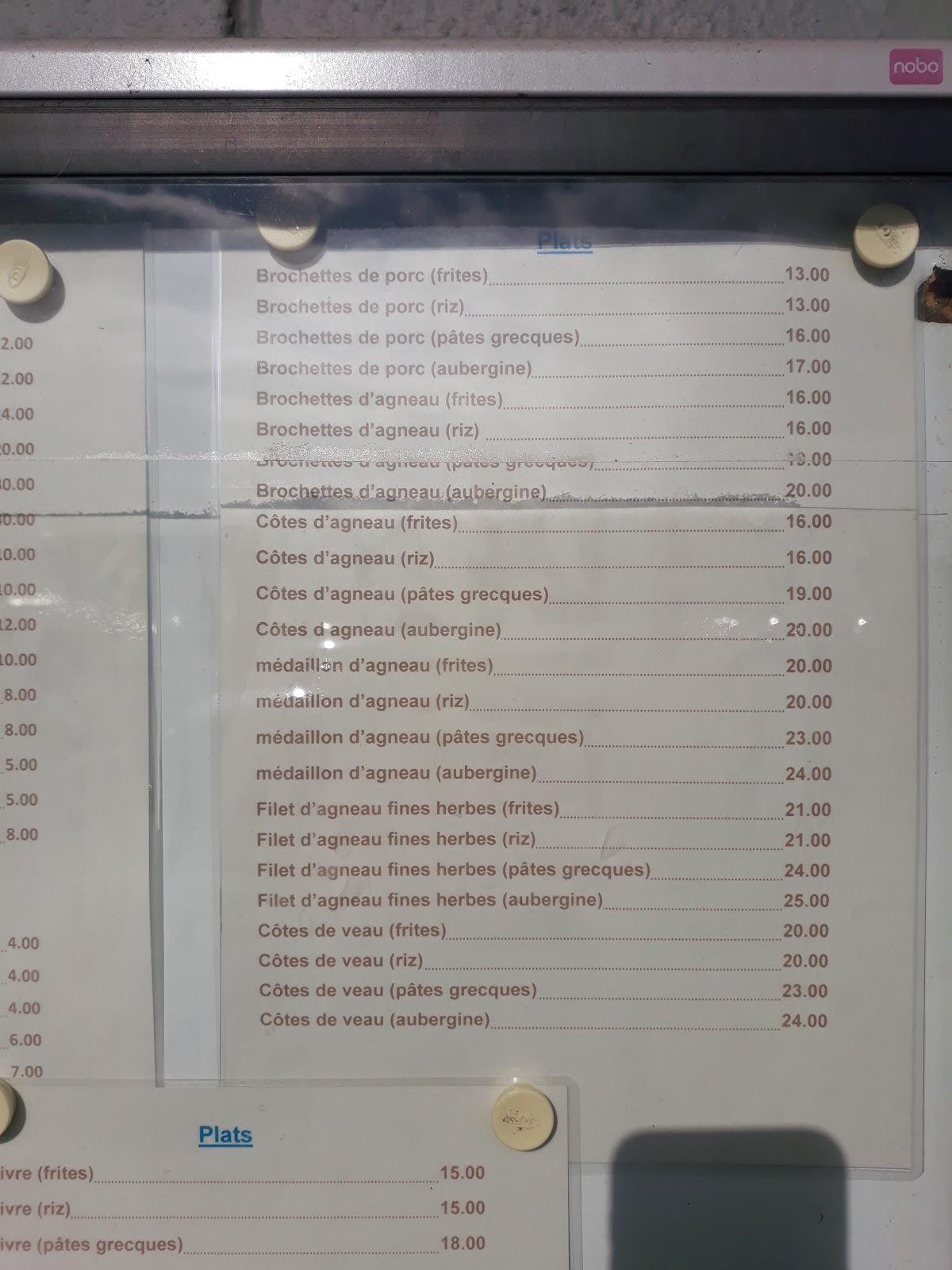 Menu at Le Corfou, Courcelles