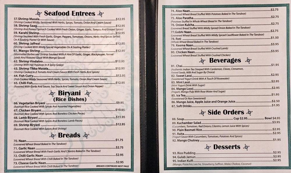 Menu at Curry and Kabab restaurant, Moreno Valley