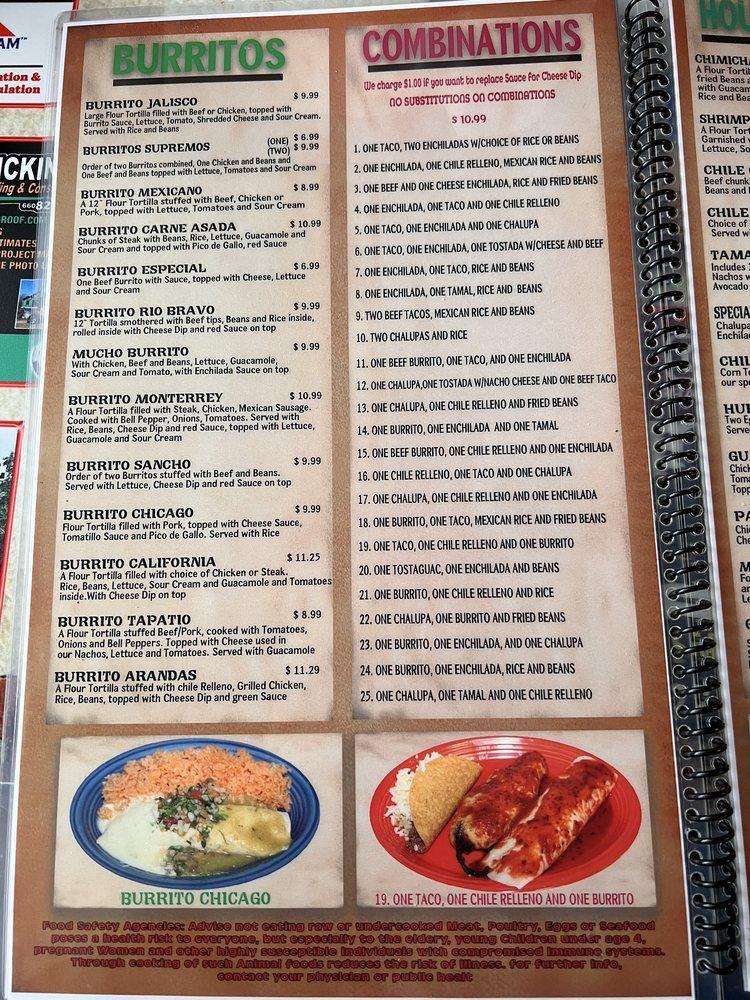 Menu at Tequila Jalisco Mexican Restaurant, Knob Noster