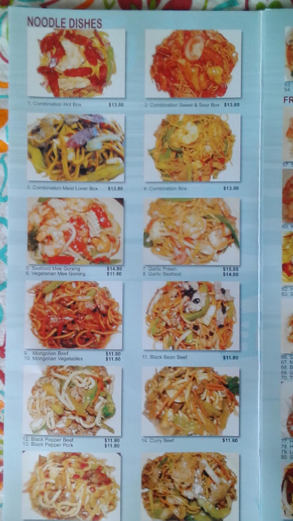 Menu at Yeppoon Noodle House fast food, Yeppoon