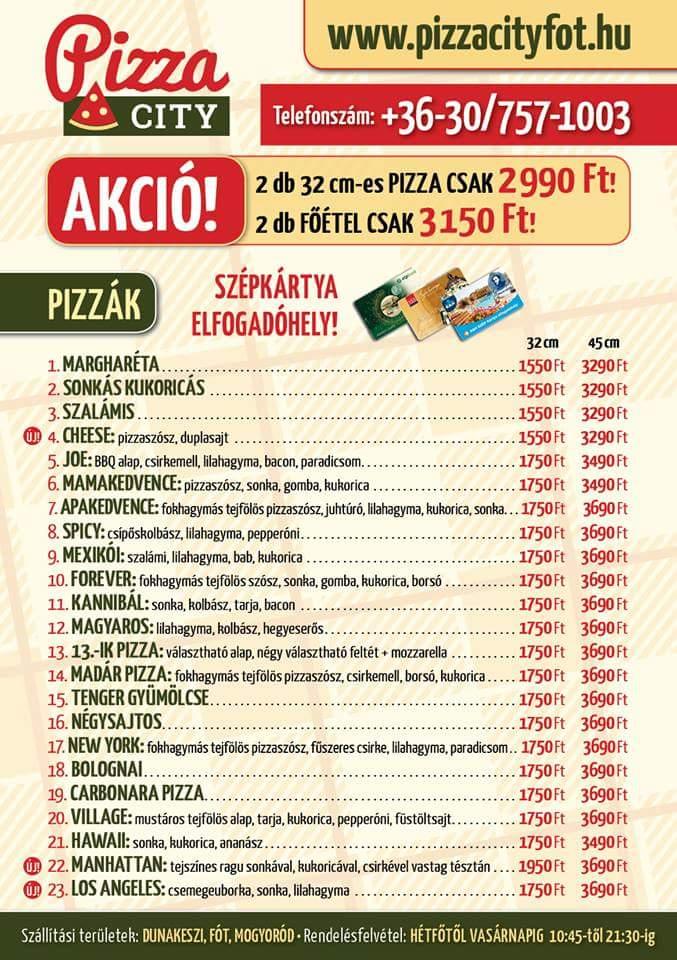 pizza city menu