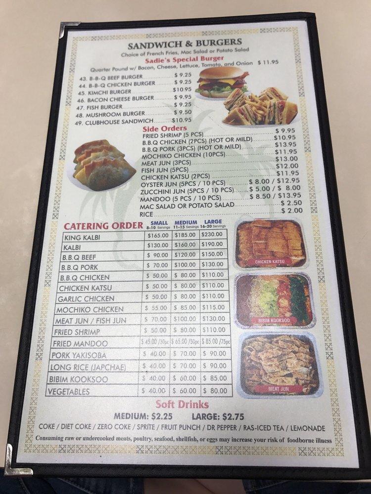 Menu at Sadie's BBQ Inn, Pearl City