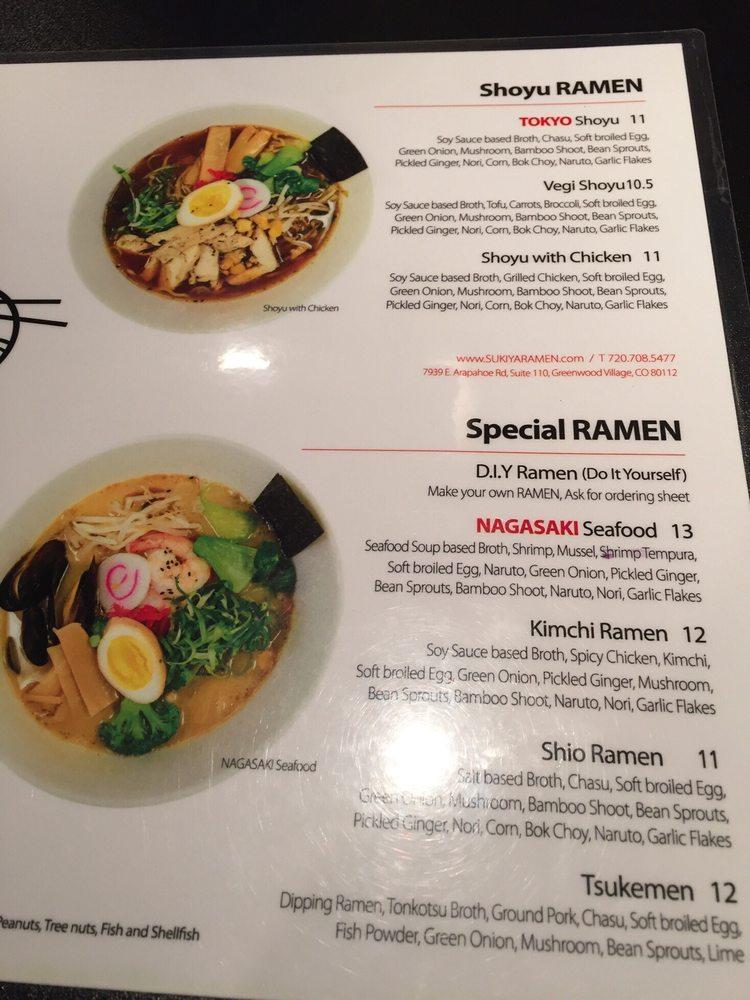 Menu at Sukiya Ramen restaurant, Greenwood Village, E Arapahoe Rd 110