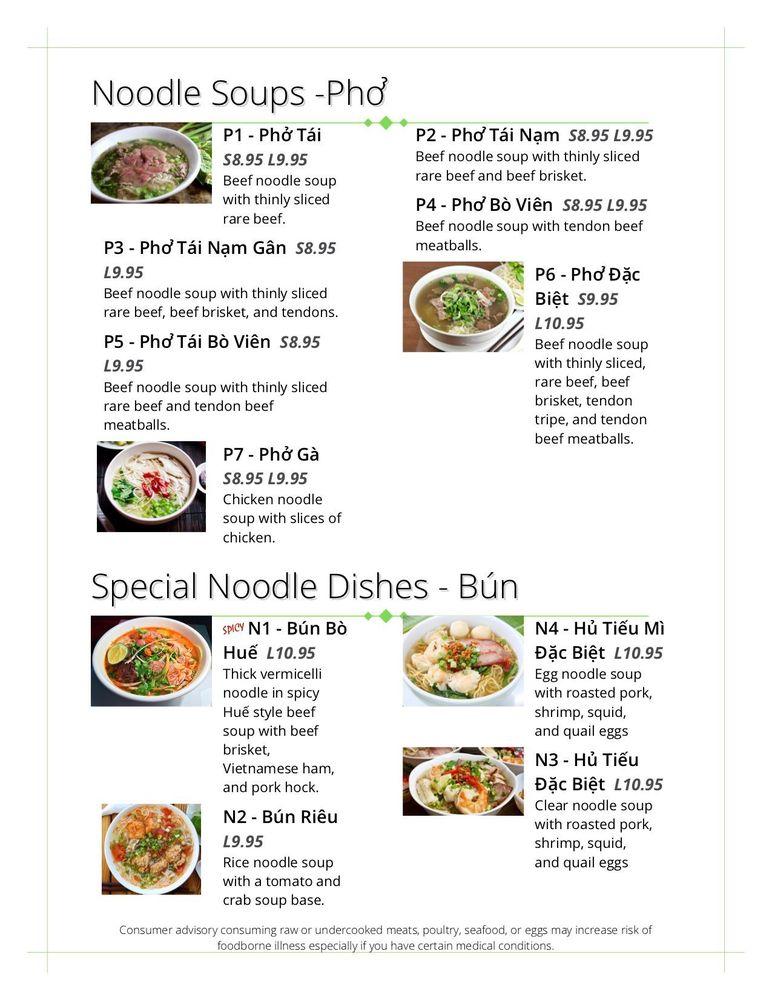 Menu at Pho House restaurant, Memphis