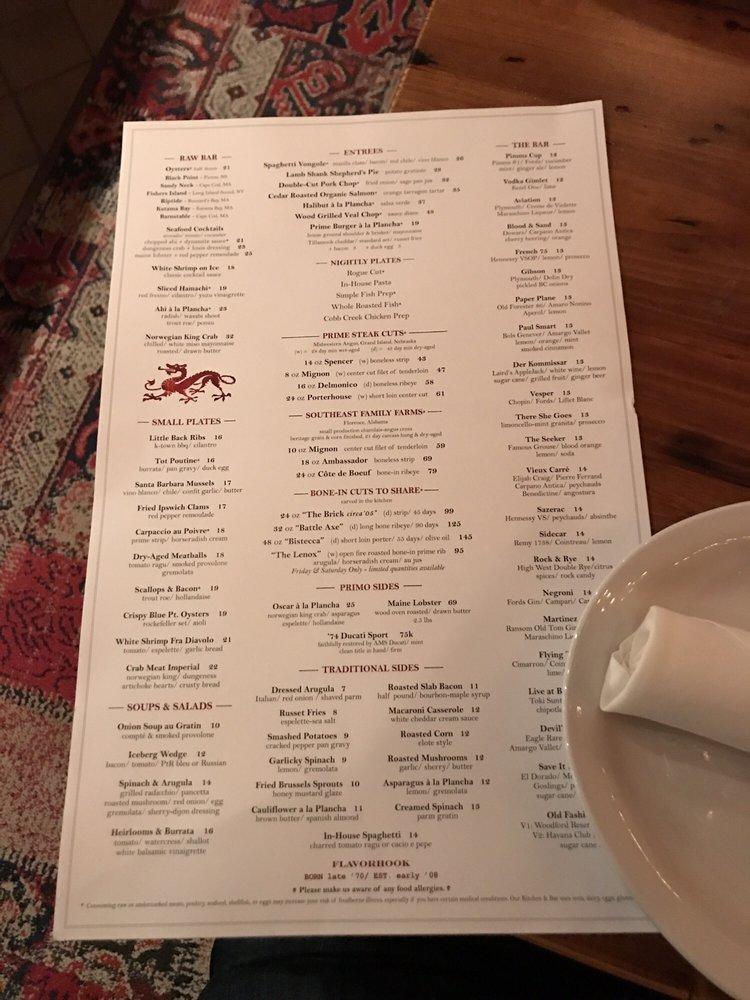 Menu at Town Hearth steakhouse, Dallas
