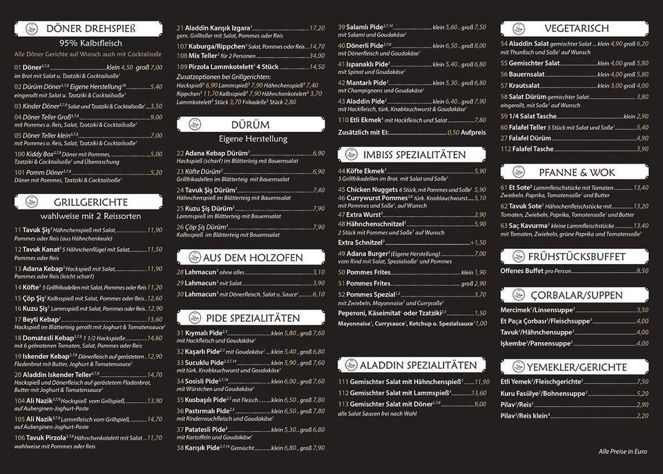 Speisekarte von Aladdin Ocakbaşı Restaurant Duisburg, Duisburg