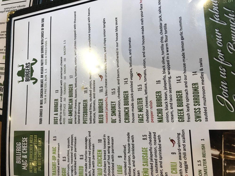 Menu at Bullfrog Brewery pub & bar, Williamsport, 229 W 4th St