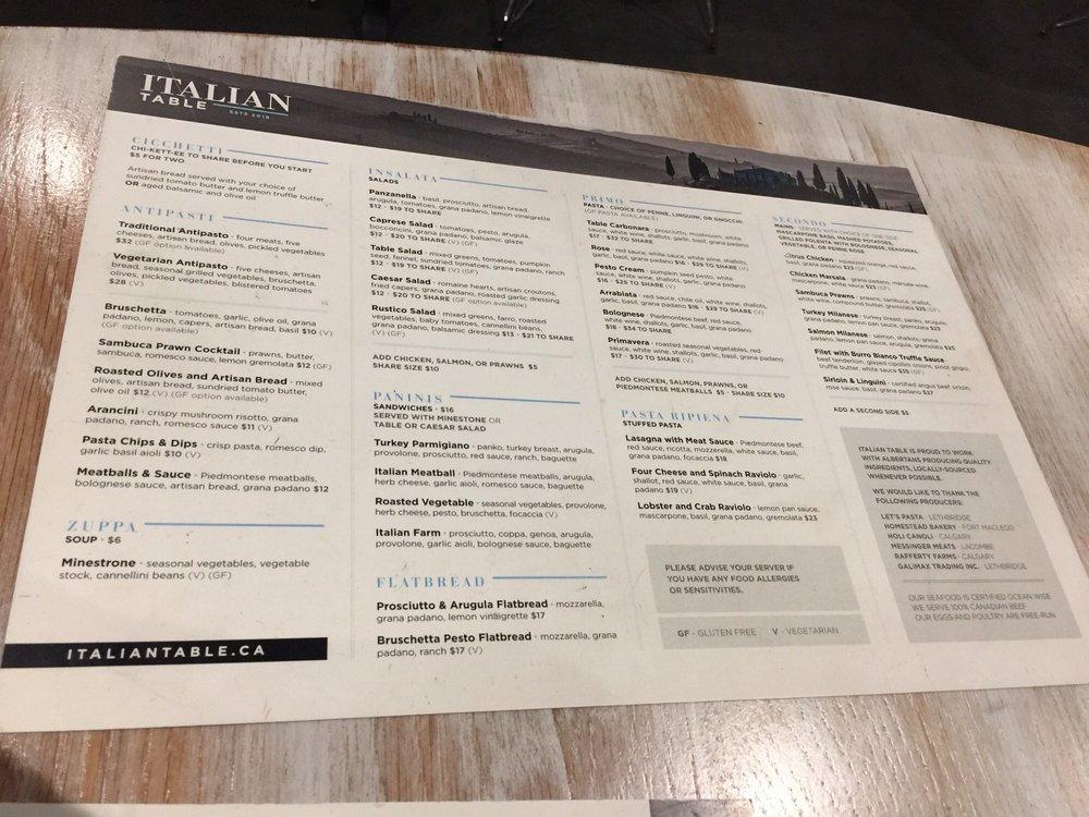 Menu at Italian Table pub & bar, Lethbridge