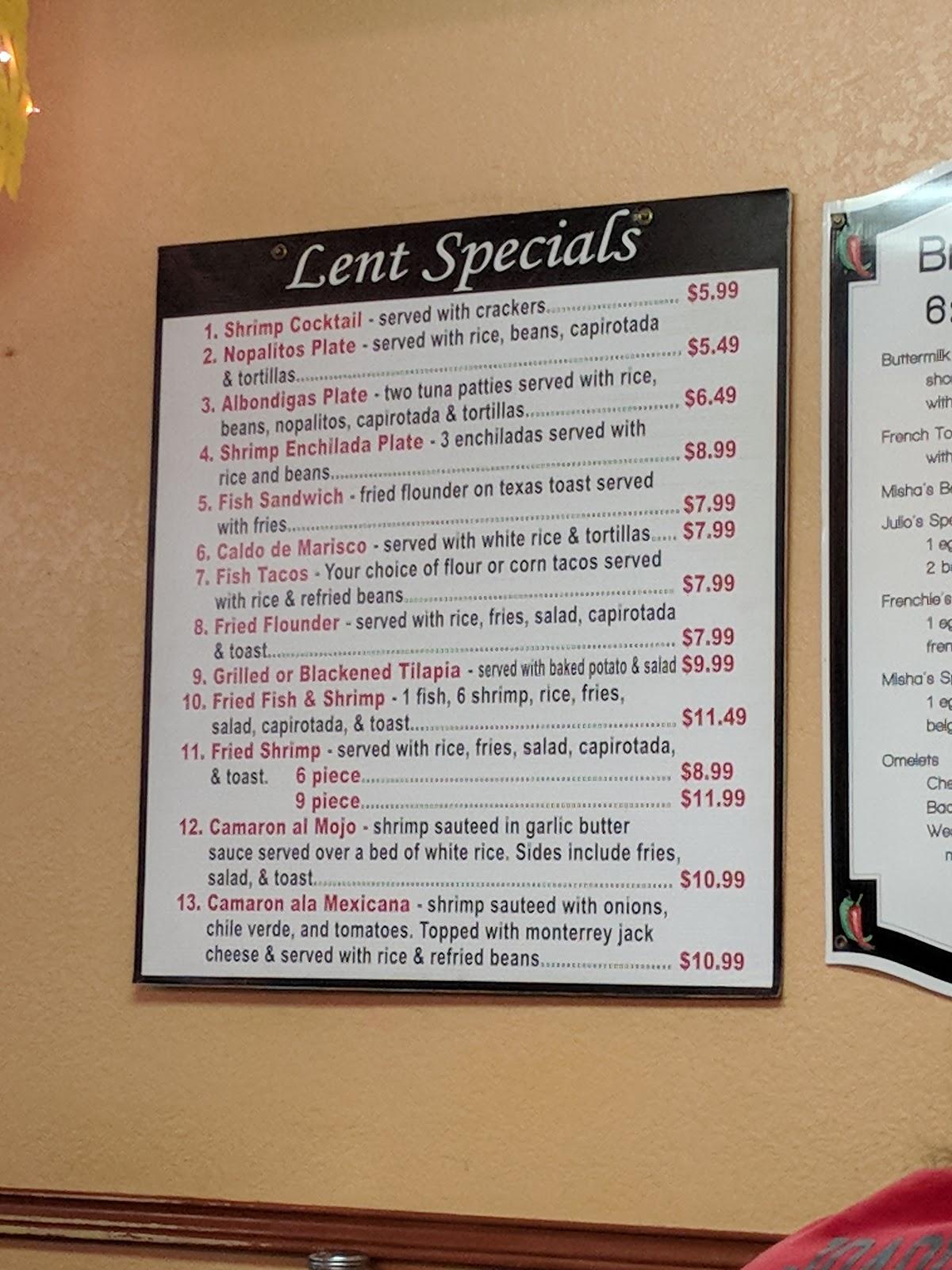 Menu at Las Vegas Cafe, Harlingen