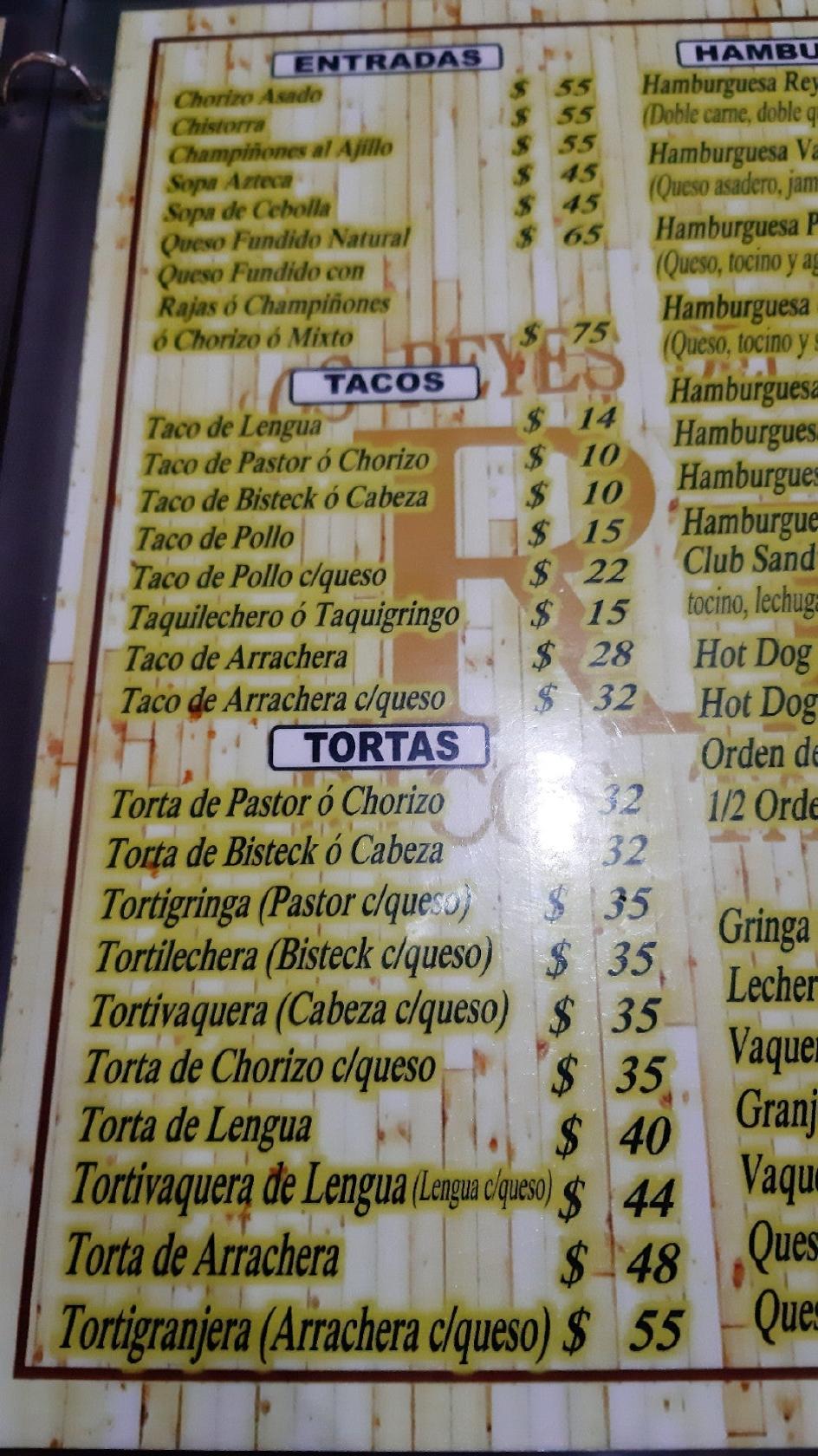 Carta del restaurante Los Reyes del Taco Sucursal Jesus Maria, Jesús