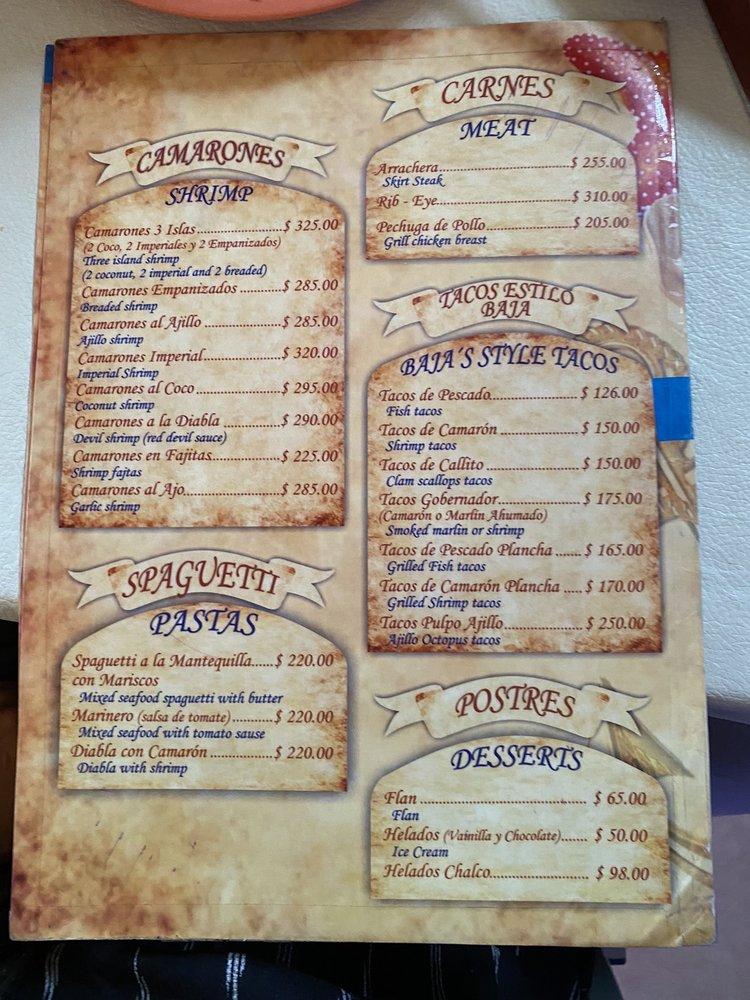 Carta del restaurante Mariscos Las Tres Islas, Cabo San Lucas, Revolución  del 1910 23469