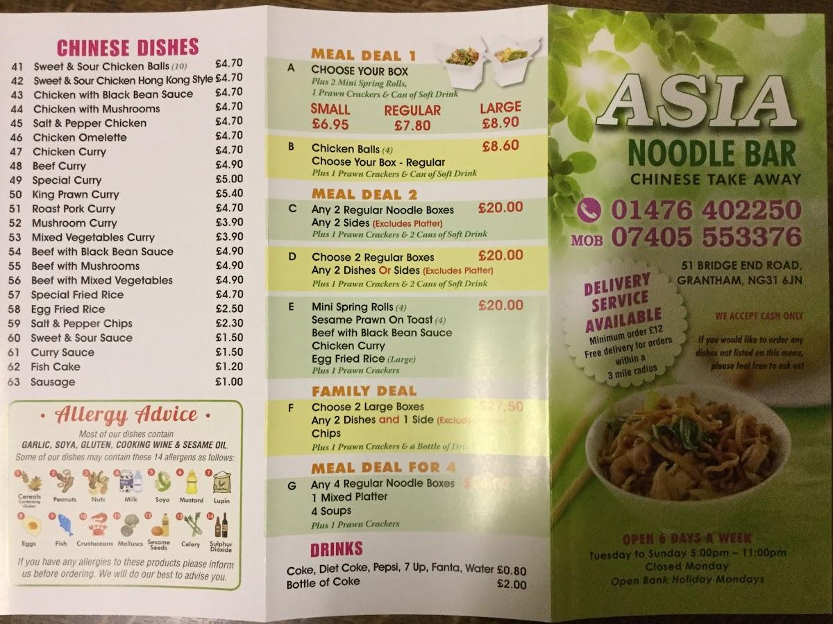 Menu at Asian Noodle Bar, Grantham, 51 Bridge End Rd