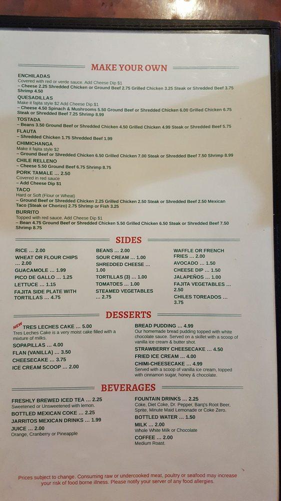 Carta del restaurante Las Maracas, Westwego