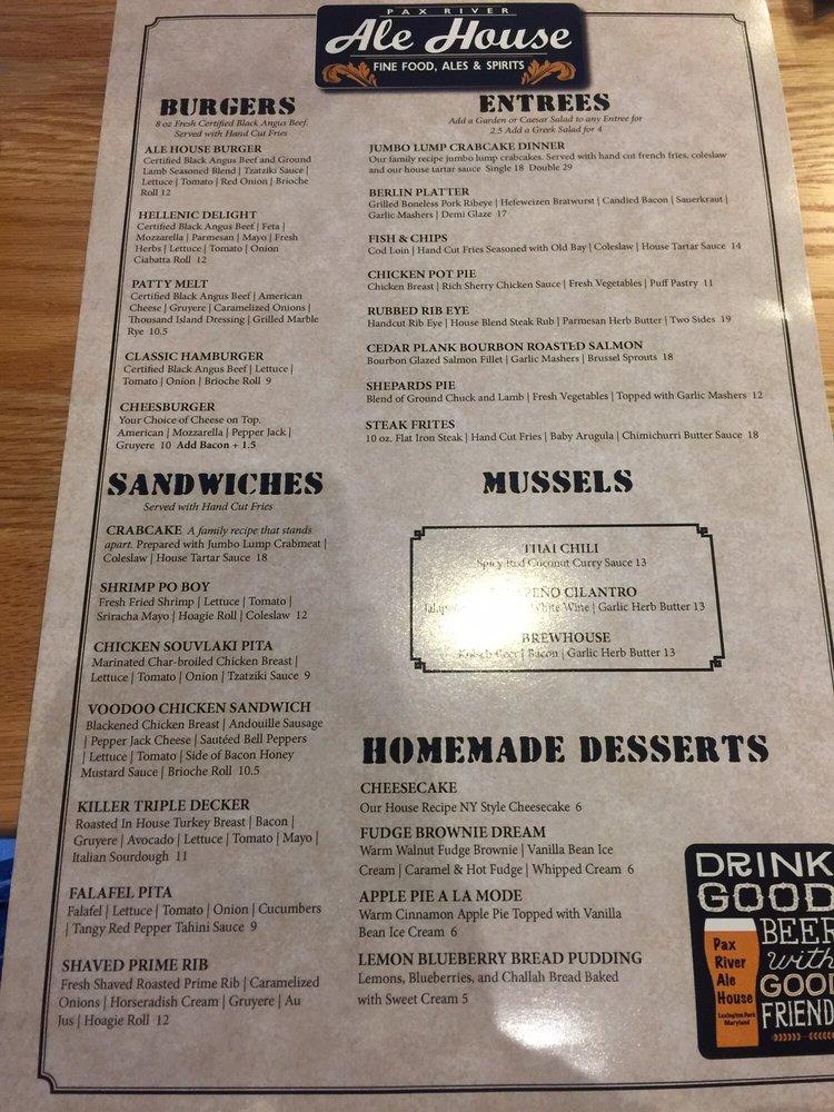 Menu at Pax River Ale House pub & bar, Lexington Park