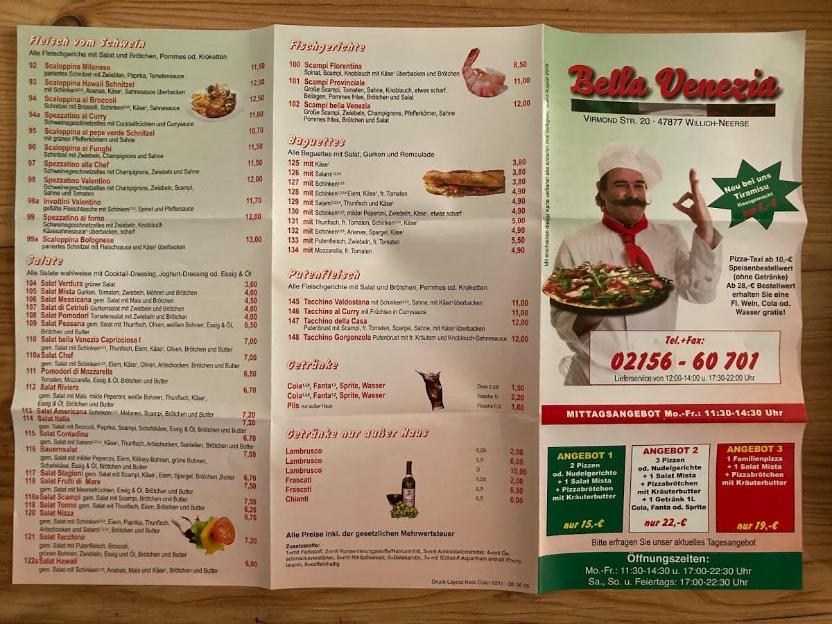 Speisekarte von Bella Venezia pizza, Willich