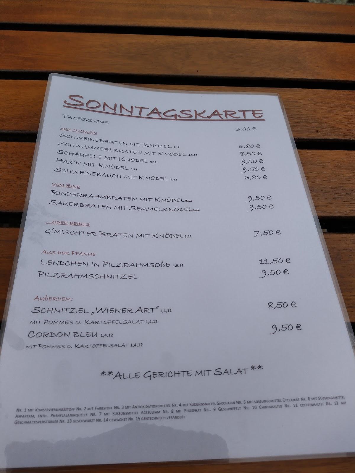 Menu at Waldschänke Zainhammer restaurant, Reuth bei Erbendorf