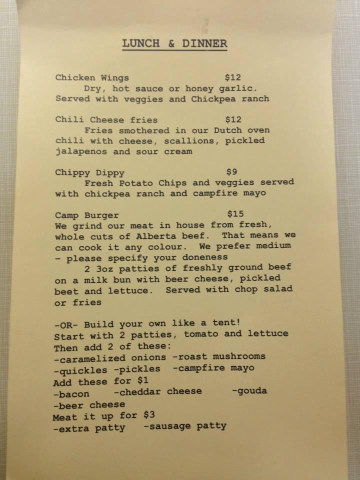 Menu at Camp Cookhouse cafe, Elkwater