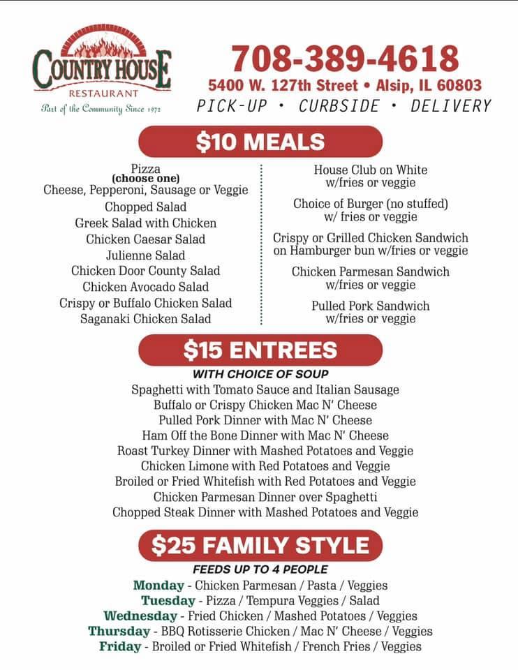 Menu at Country House Restaurant, Alsip, W 127th St