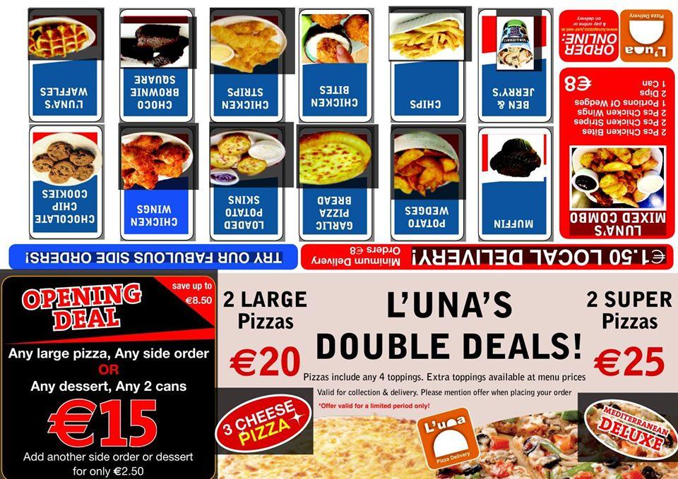 Menu at Luna Pizza pizzeria, Dublin