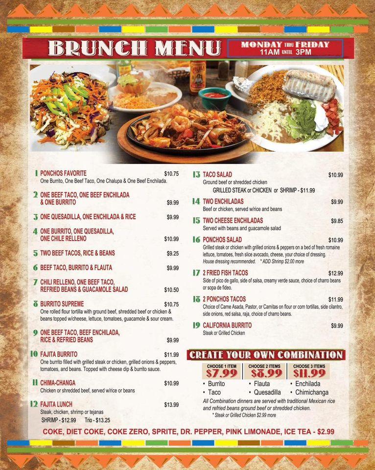 Menu at Los Ponchos Mexican Grill Moss Bluff La restaurant, Moss Bluff ...