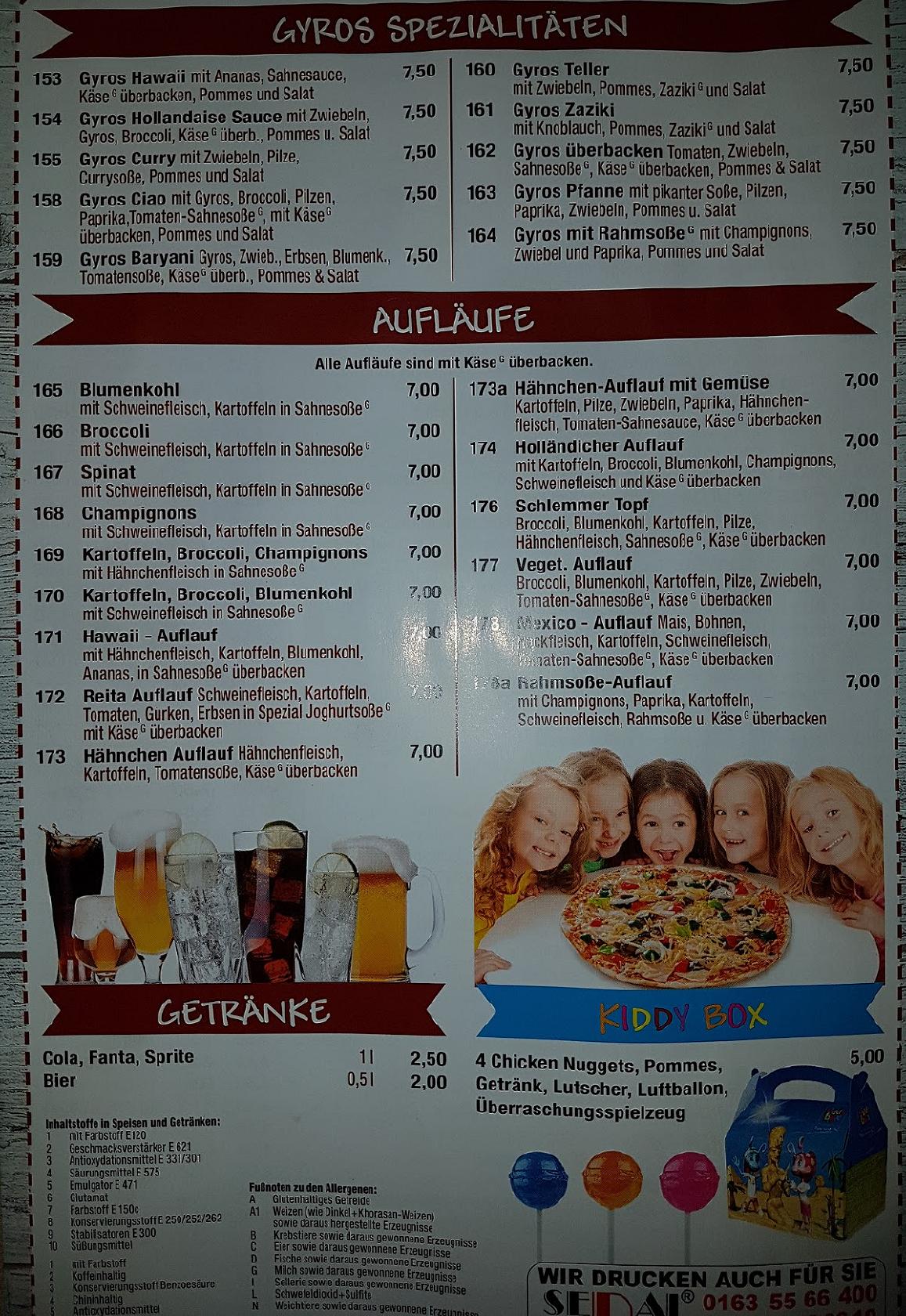 Speisekarte von Pizzeria Roma, Gardelegen