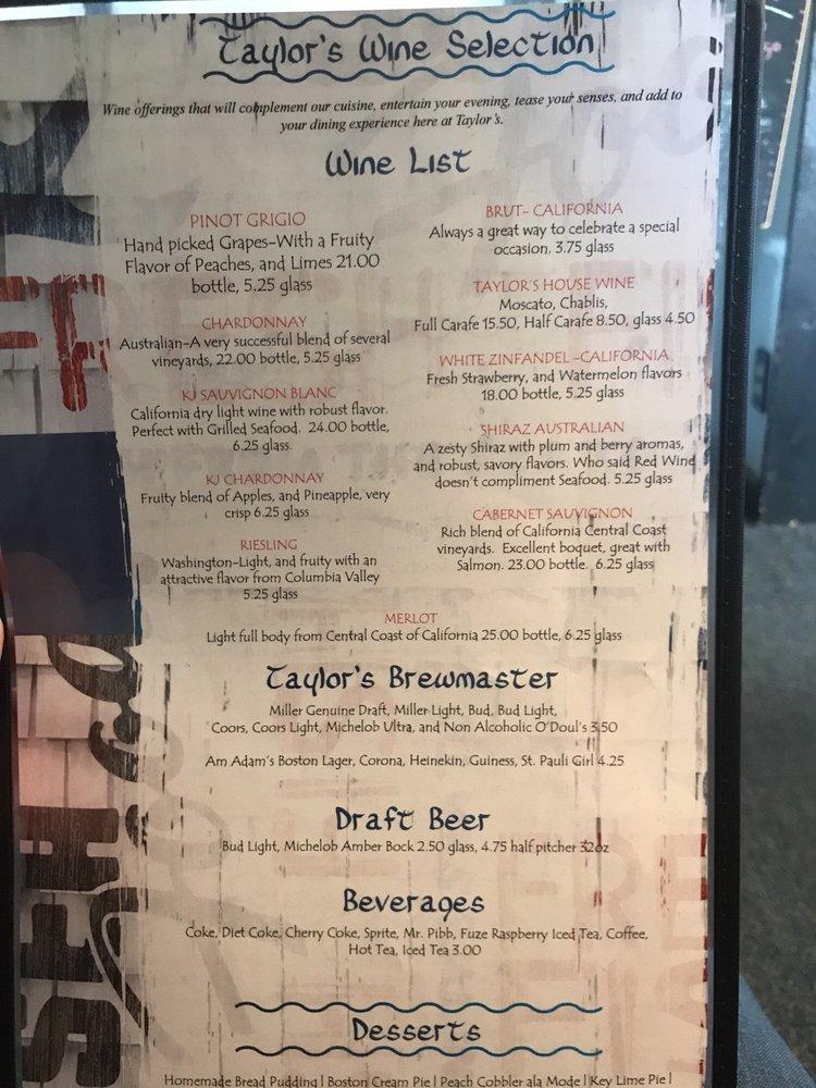 Menu at Taylor's Chowder House restaurant, Phoenix, W Calavar Rd