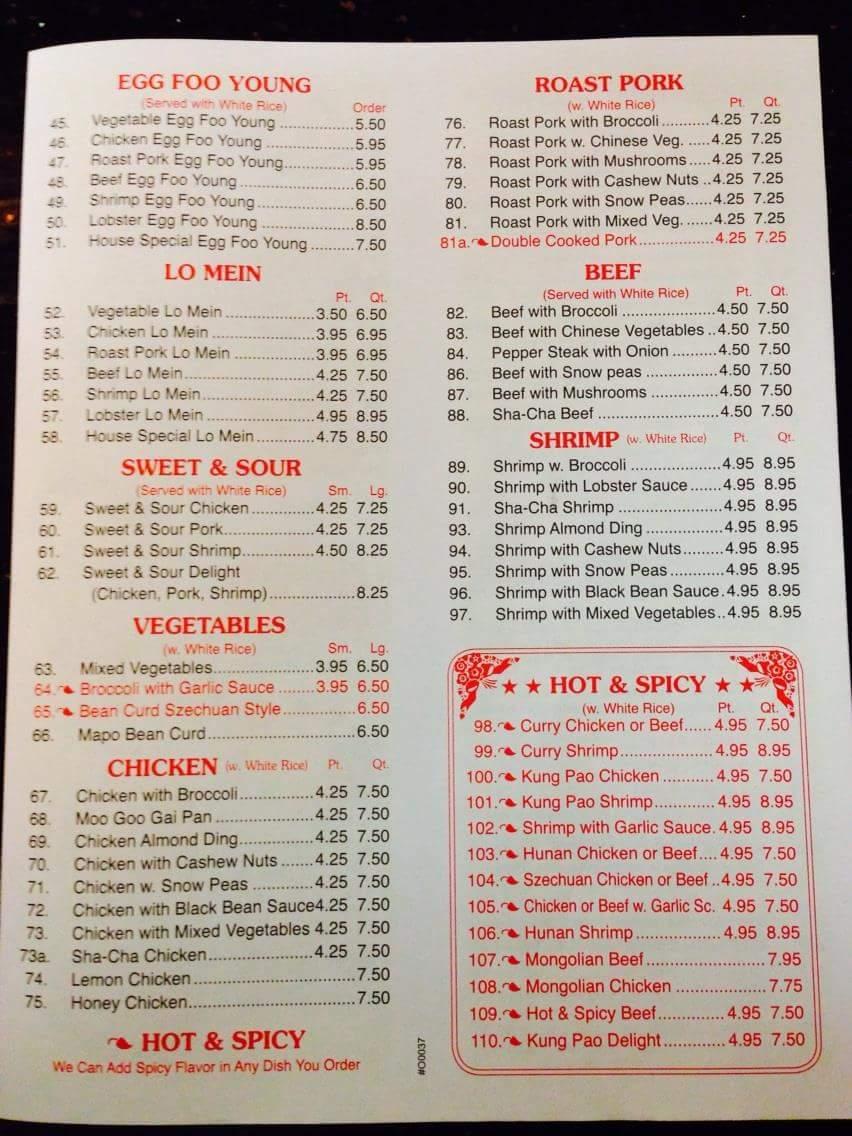 Menu at Orient Express restaurant, Hinesville