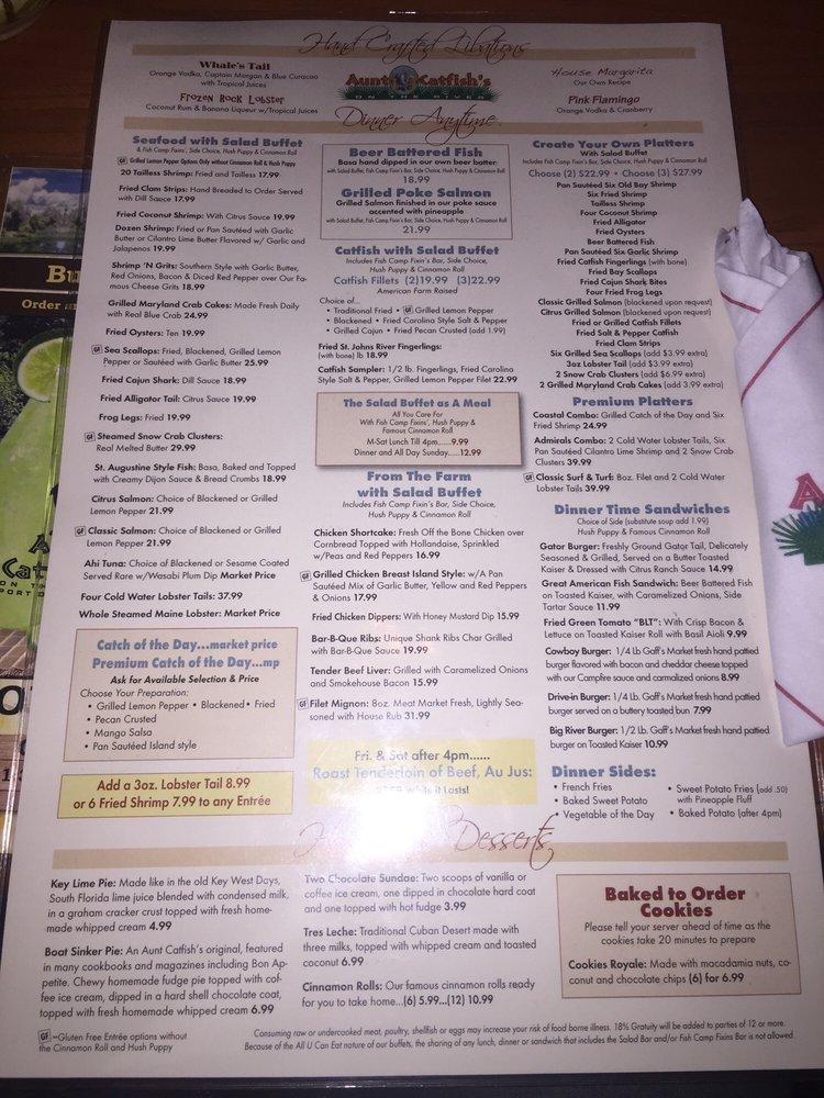 Menu at Aunt Catfish's On the River restaurant, Port Orange