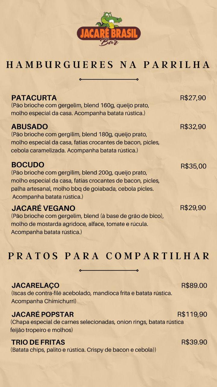 Menu em Bar Jacaré Brasil Araguari Araguari