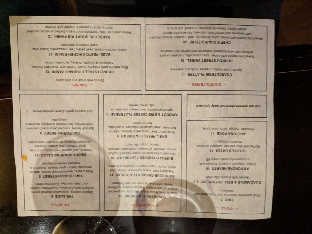 Menu at Church Street Wine Shoppe pub & bar, Huntsville, 501 Church St NW