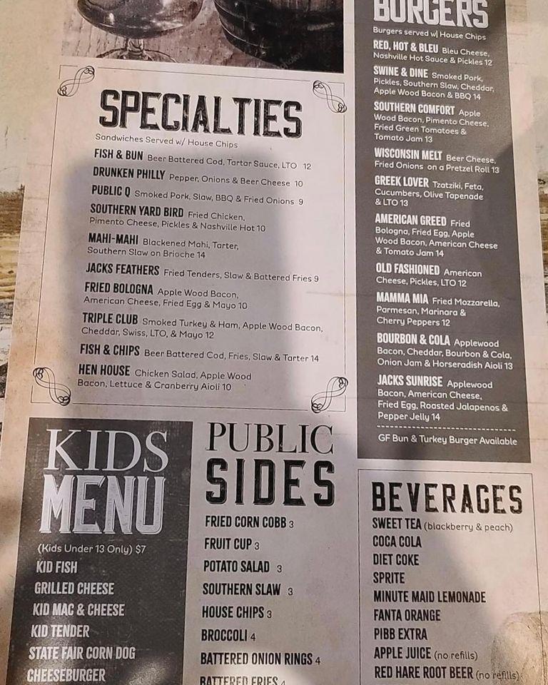 Menu at Jacks Public House, Braselton