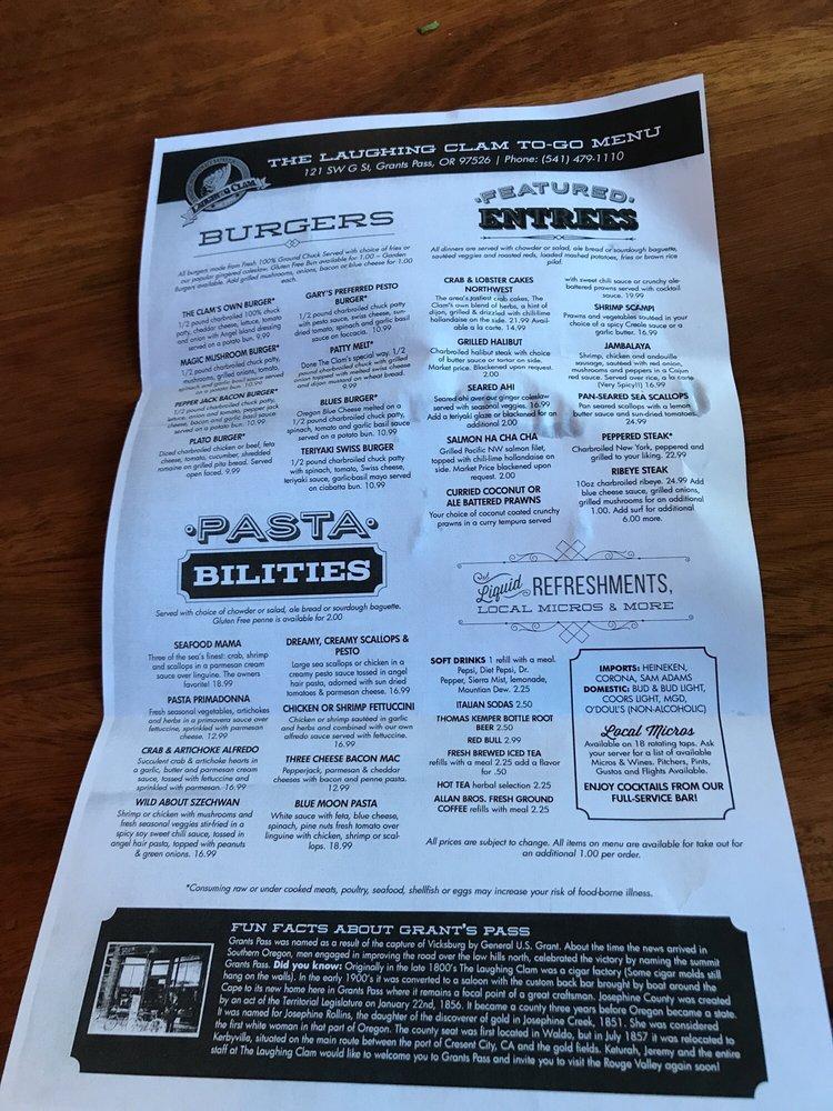 Menu at The Laughing Clam LLC pub & bar, Grants Pass