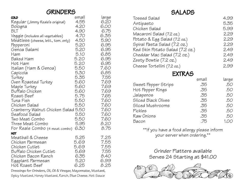 Menu At Reale's Grocery, Westerly