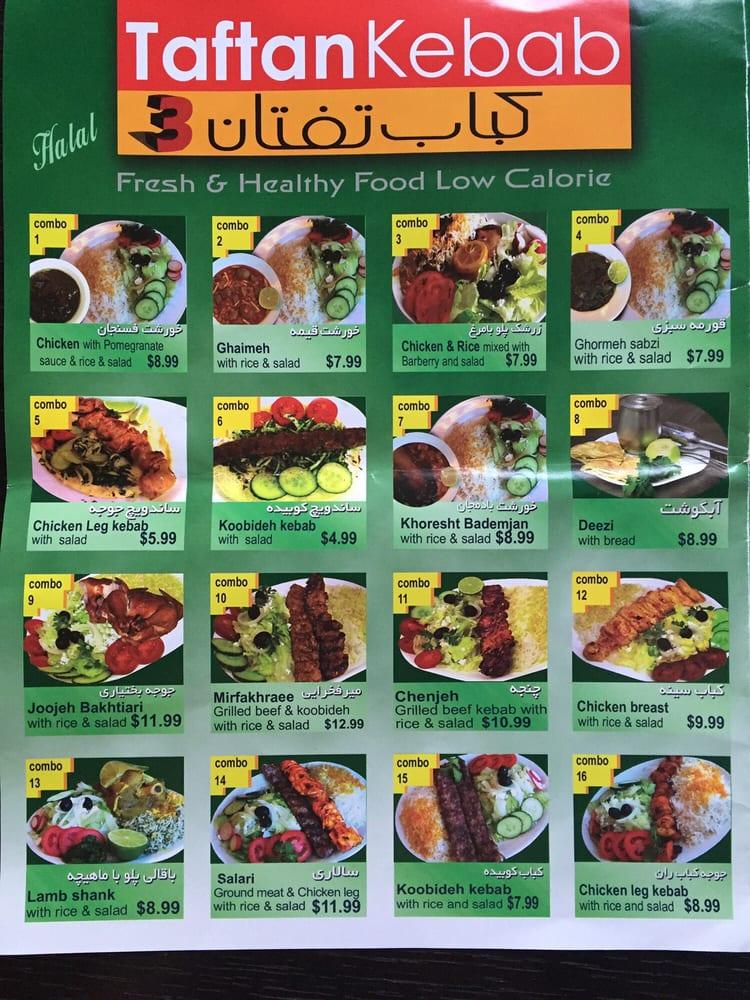 Menu at Taftan Kebab restaurant, Richmond Hill, Yonge St