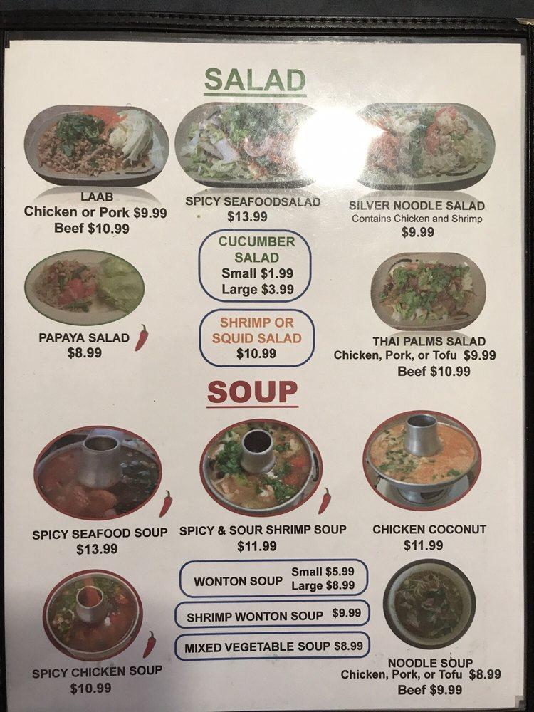 Menu at Thai Palms Restaurant, Palmdale