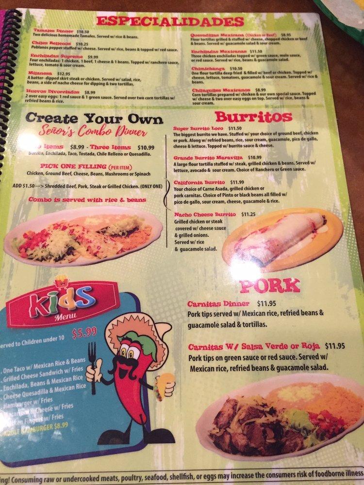 Menu at Cazadores Mexican Restaurant of Indian Harbour Beach, Indian
