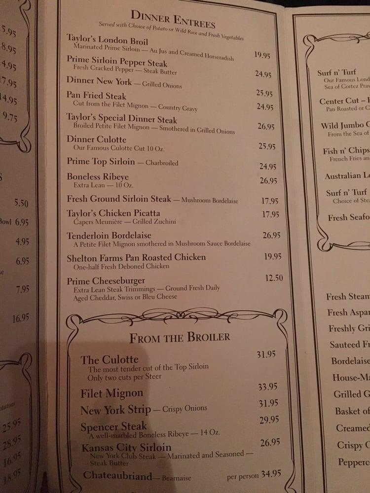 Menu at Taylor's Steak House steakhouse, La Cañada Flintridge