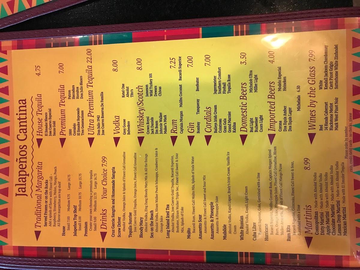 Menu at Jalapenos Mexican Cuisine restaurant, Belle Chasse