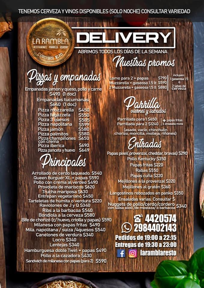 Menu at La Rambla restaurant, General Roca