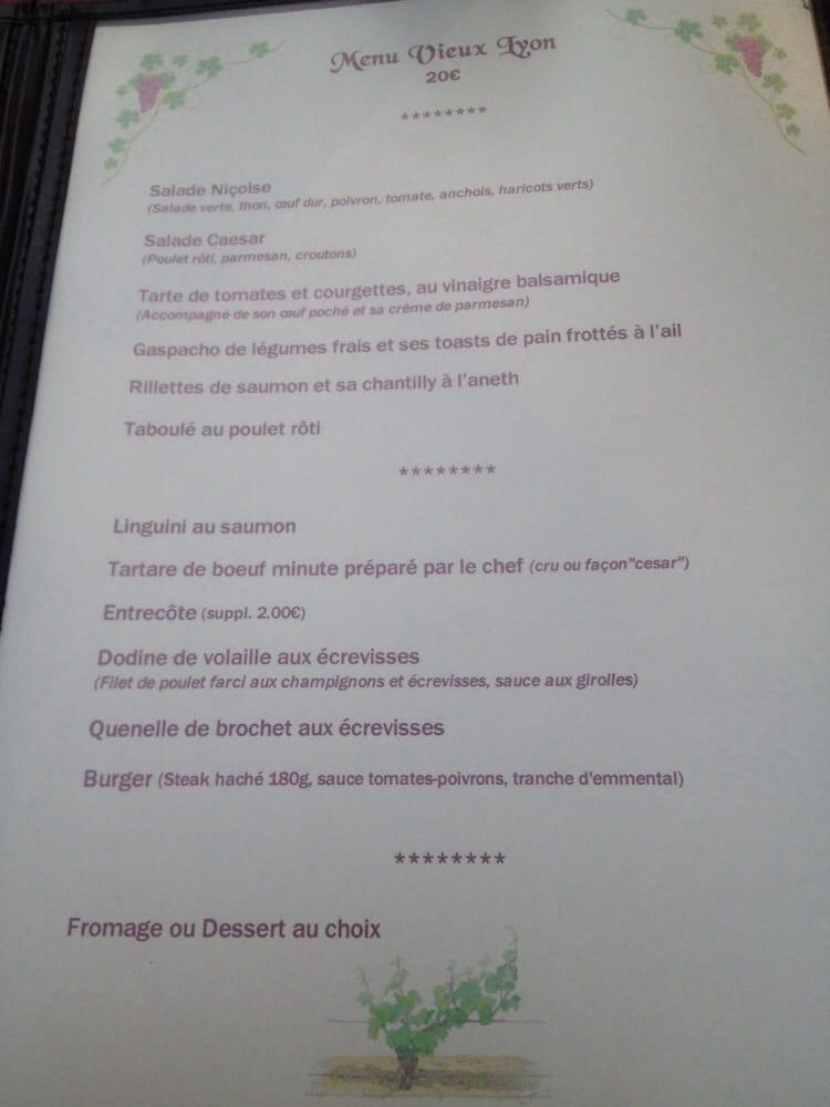 Menu at Les Pampres Rouges restaurant, Lyon
