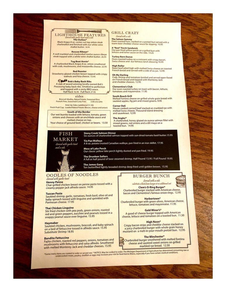 Menu at Clementine's restaurant, South Haven