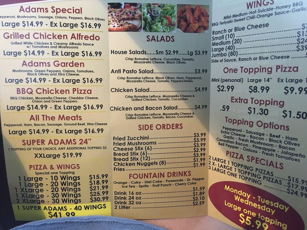 Menu at Adam's Pizza pizzeria, Tolleson